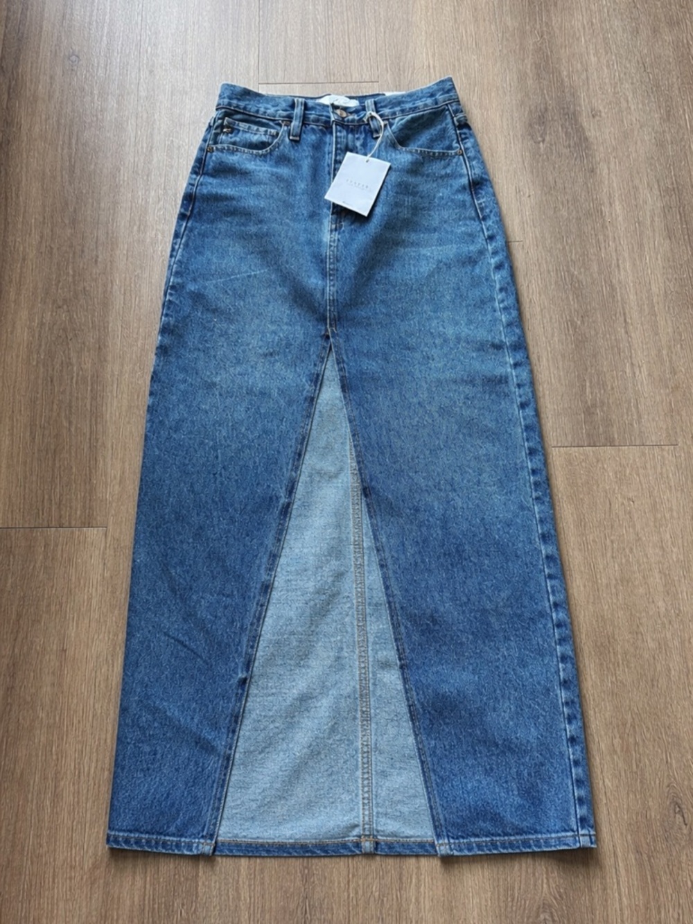 KanCan Blue Denim Maxi Skirt with Center Front Slit